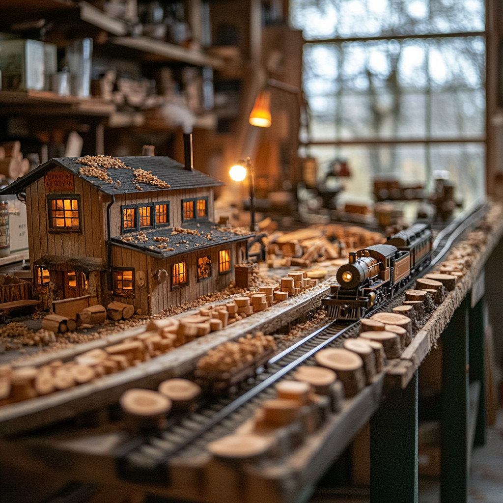 Wooden model train layout