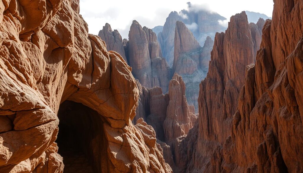 rock formations and tunnels
